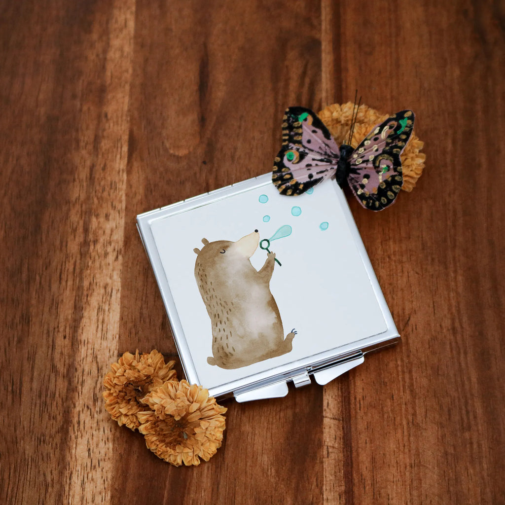 Kwadratowe lusterko do torebki niedźwiedź bańki mydlane Niedźwiedź, Miś, Pluszowy miś