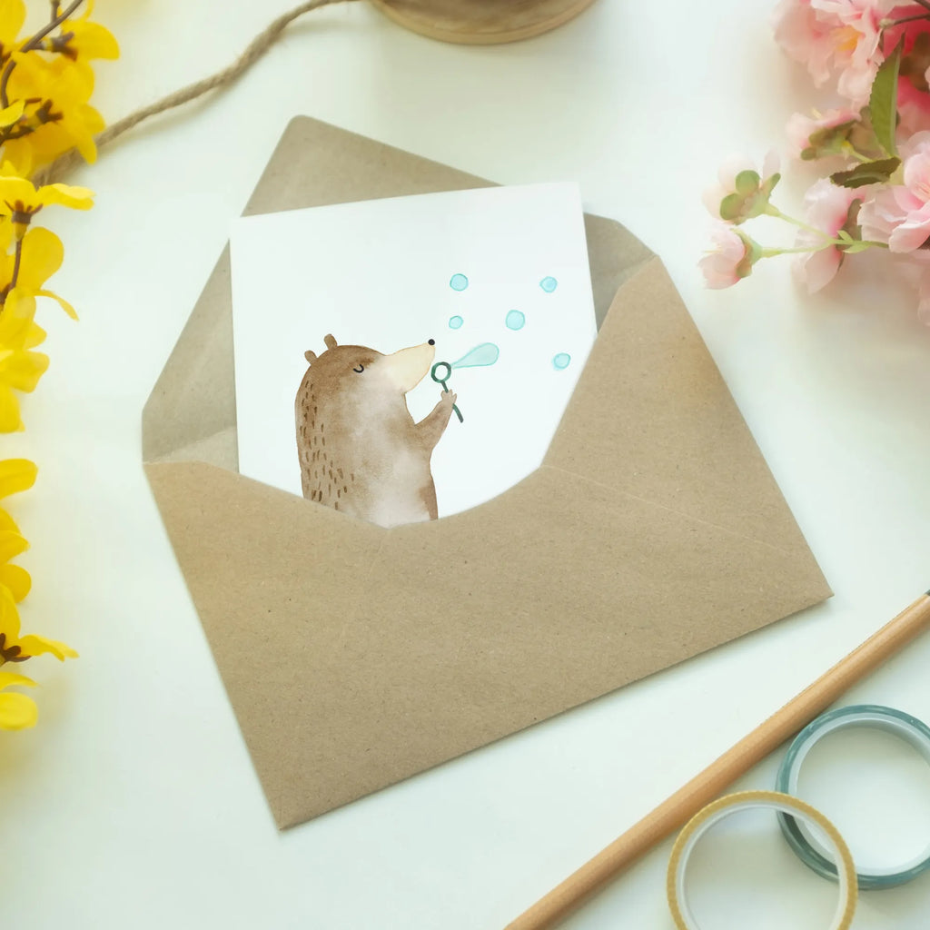 Greetings card bear soap bubbles Einladungskarte, Hochzeitskarte, Klappkarte, Ansichtskarten, Karte, Geburtstagskarte, Glückwunschkarte, Grußkarte, Bär, Teddy, Teddybär, Seifenblasen Bär Lustig Sein Glücklich Traurig Happy