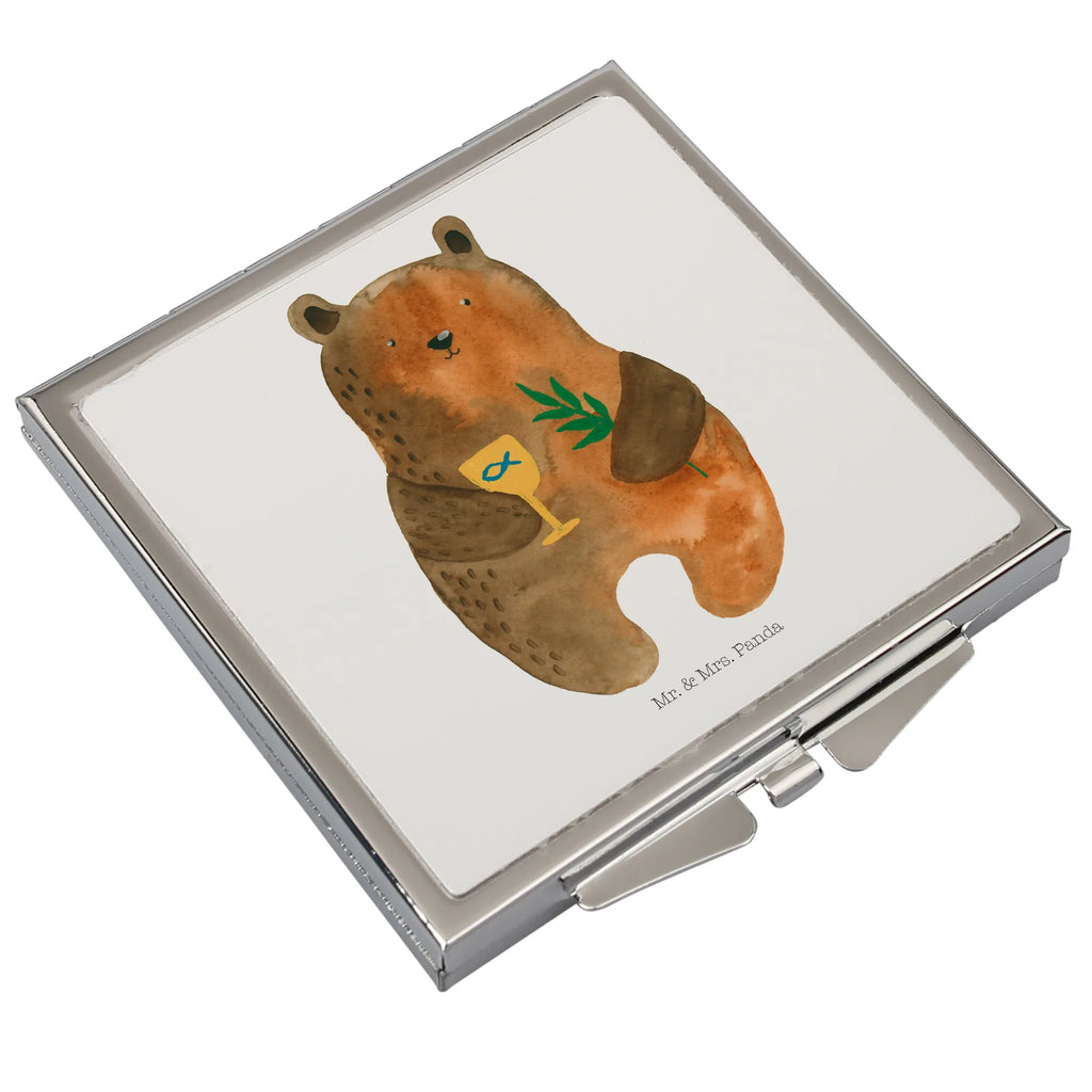 Handbag mirror bear confirmation make up, make-up mirror, handbag, square, silver, mirror, bear, teddy, teddy bear, cuddly toy, service, church, evangelic, confirmation