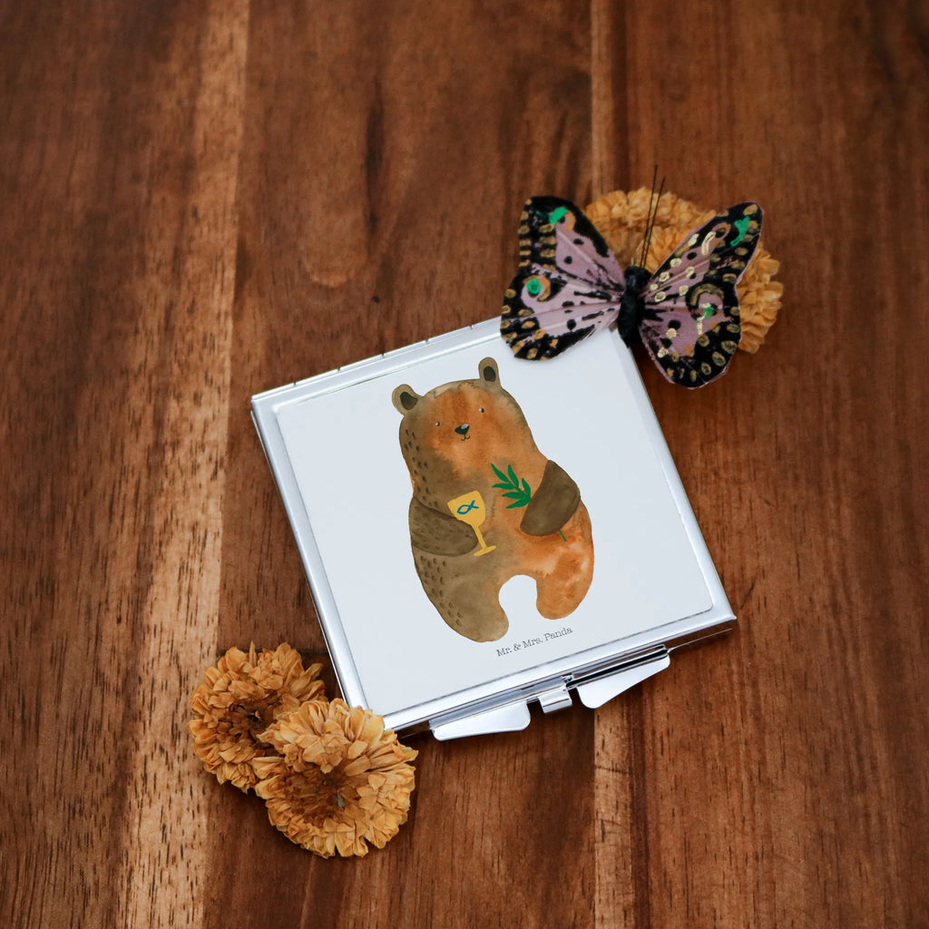 Handbag mirror bear confirmation make up, make-up mirror, handbag, square, silver, mirror, bear, teddy, teddy bear, cuddly toy, service, church, evangelic, confirmation
