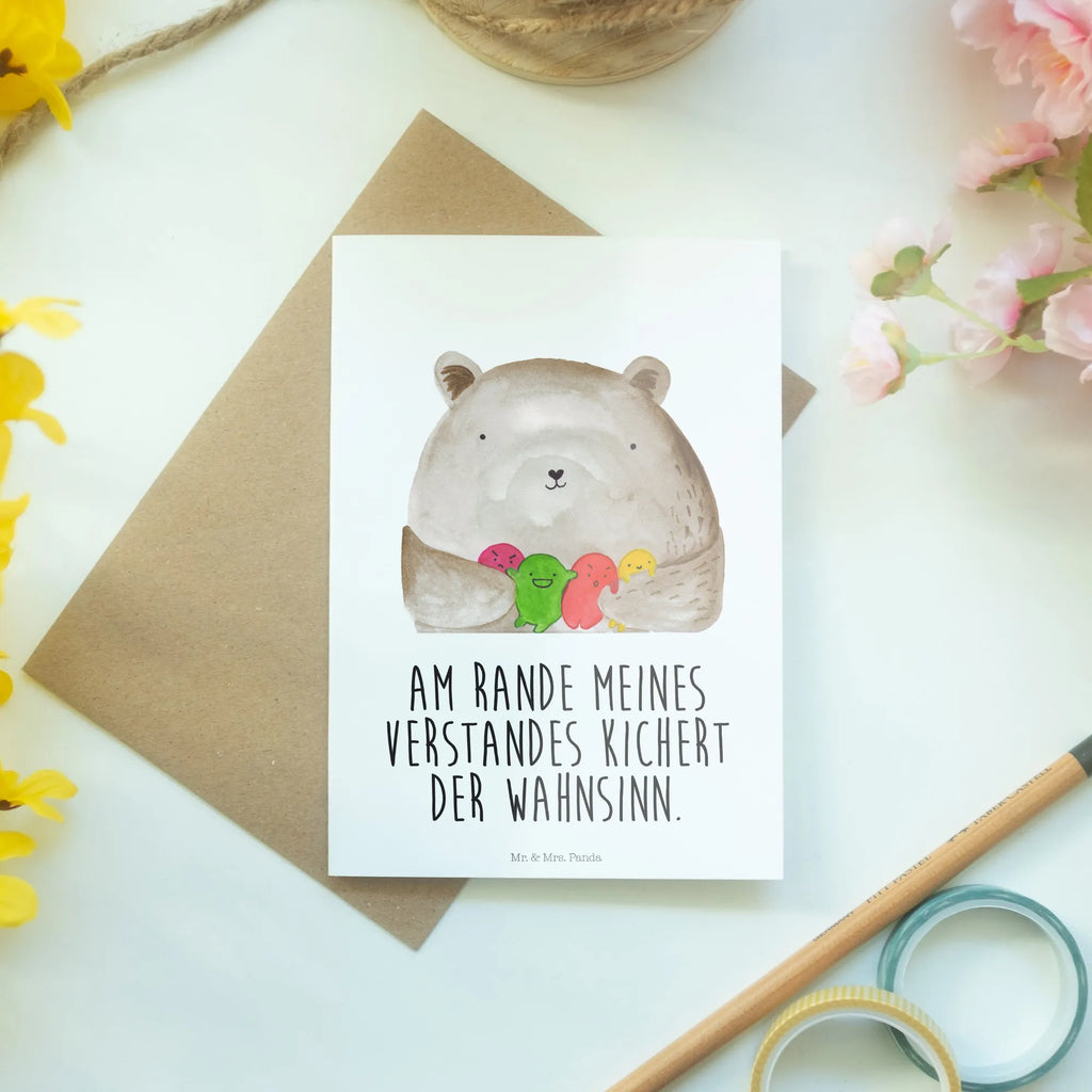 Greetings card bear Feeling Grußkarte, Hochzeitskarte, Klappkarte, Karte, Einladungskarte, Ansichtskarten, Glückwunschkarte, Geburtstagskarte, Bär, Teddy, Teddybär, Durchgedreht, Wahnsinn, Verrückt