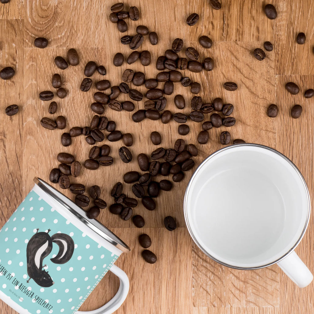 Enamel camping mug skunk handstand adventure mug, travel mug, metal camping mug, camp coffee mug, metal cup, backpacking mug, tin coffee cup, enamel camping cup, camping metal cup, enamel mug, lightweight camping mug, campfire mug, bushcraft mug, stainless steel drinking cup, camper mug, steel mug for camping, enamel drinking mug, camping mug, hiking mug, outdoor cup, Skunk, playground, predator, playful, child, skunk, wild animal, stink