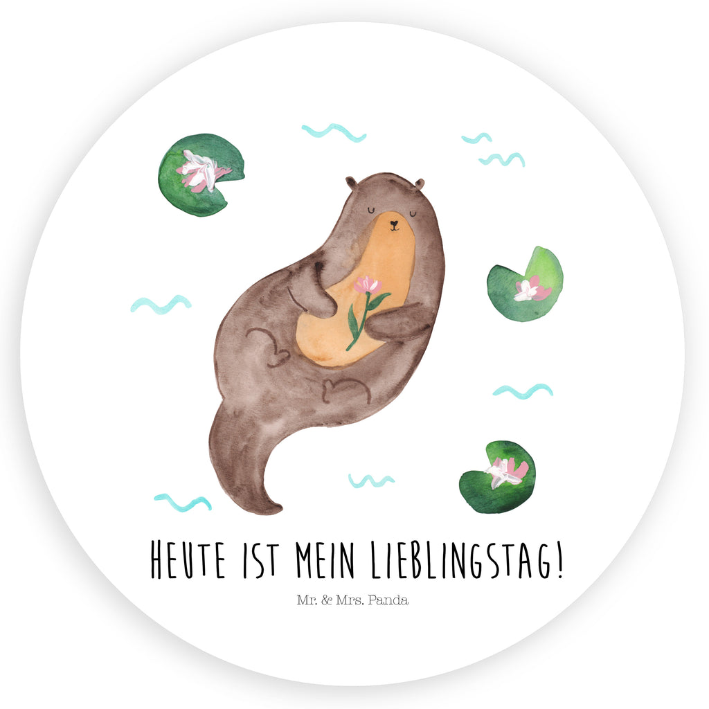Rund Aufkleber Otter mit Seerose Sticker, Aufkleber, Etikett, Kinder, rund, Otter, Fischotter, Seeotter, Otter Seeotter See Otter