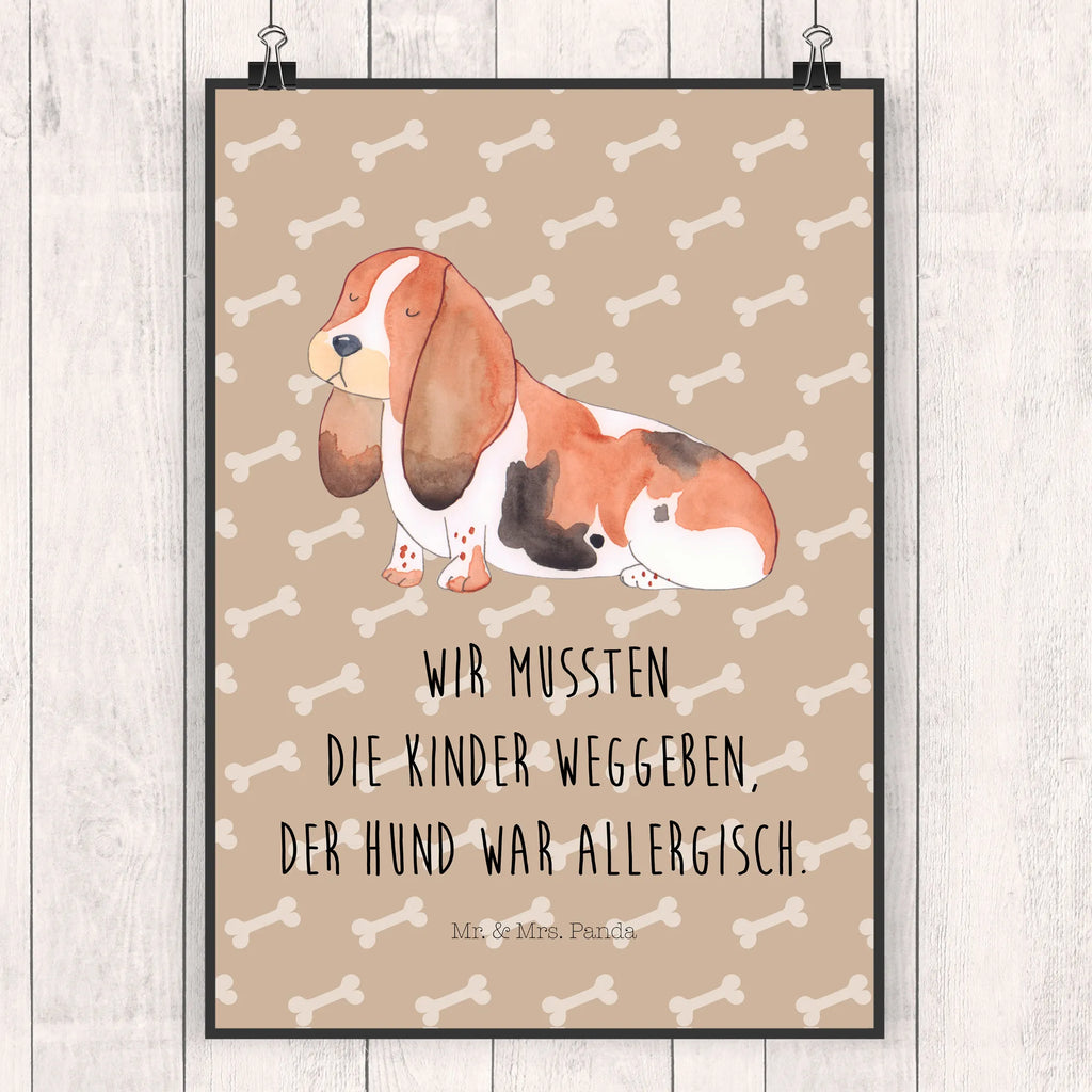 Plakat pies Basset Hound Wanddeko Bild, Wandposter, Wanddeko, Handgemaltes Poster, Kunstdruck, Kinderposter, Küchenposter, Raumdekoration, Posterdruck, Bild, Poster, Wanddekoration, Mr. & Mrs. Panda Poster, Designposter, Hund, Hundemotiv, Haustier, Hunderasse, Tierliebhaber, Hundebesitzer, Sprüche, Basset Hound, Hundeliebe, Basset, kinderlos