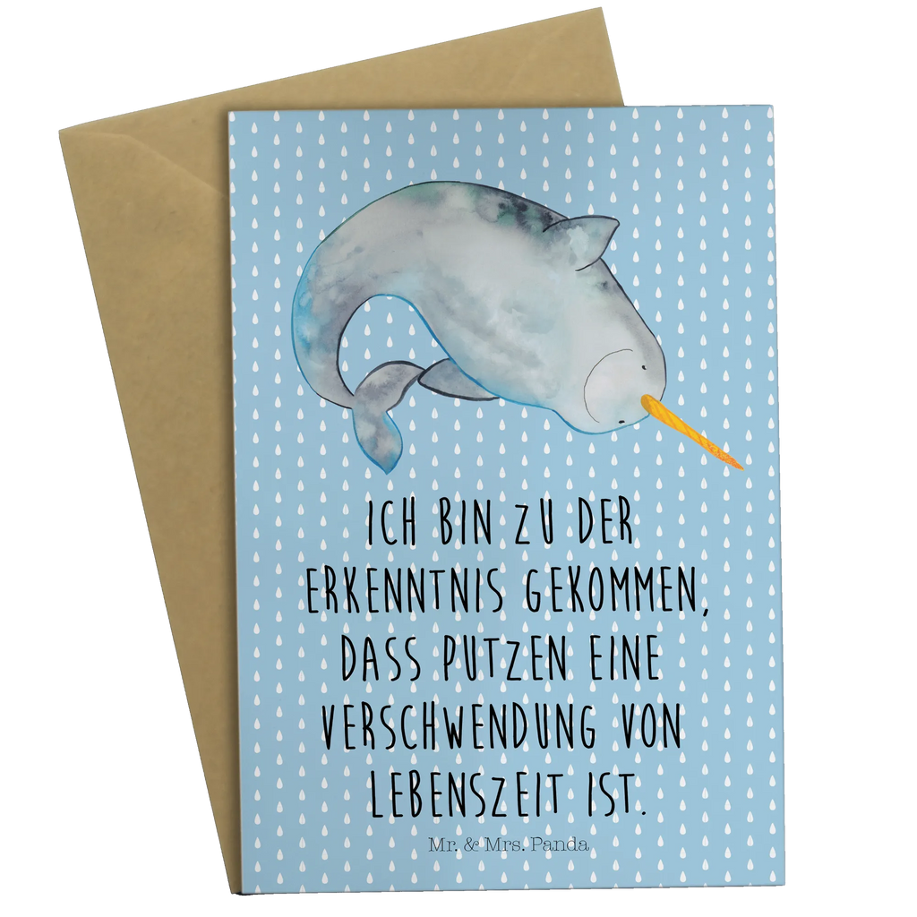 Greetings card Narwhal Ansichtskarten, Hochzeitskarte, Glückwunschkarte, Geburtstagskarte, Klappkarte, Einladungskarte, Karte, Grußkarte, Meerestiere, Meer, Urlaub, Junggesellin, Hausfrau, aufräumen, Wal, Putzen, Kinderzimmer, Narwal