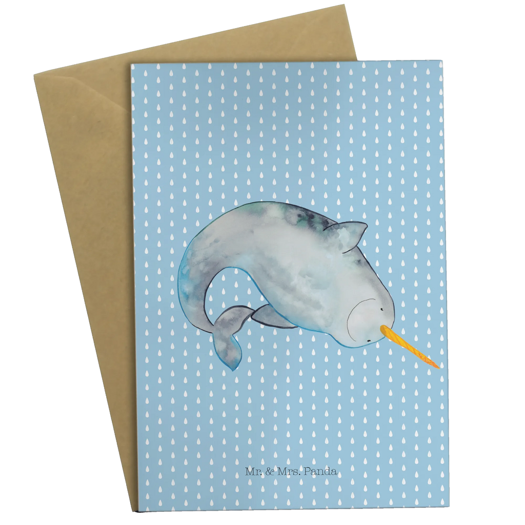 Greetings card Narwhal Ansichtskarten, Hochzeitskarte, Glückwunschkarte, Geburtstagskarte, Klappkarte, Einladungskarte, Karte, Grußkarte, Meerestiere, Meer, Urlaub, Junggesellin, Hausfrau, aufräumen, Wal, Putzen, Kinderzimmer, Narwal