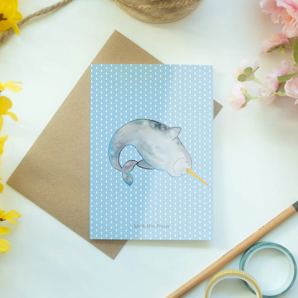 Greetings card Narwhal Ansichtskarten, Hochzeitskarte, Glückwunschkarte, Geburtstagskarte, Klappkarte, Einladungskarte, Karte, Grußkarte, Meerestiere, Meer, Urlaub, Junggesellin, Hausfrau, aufräumen, Wal, Putzen, Kinderzimmer, Narwal