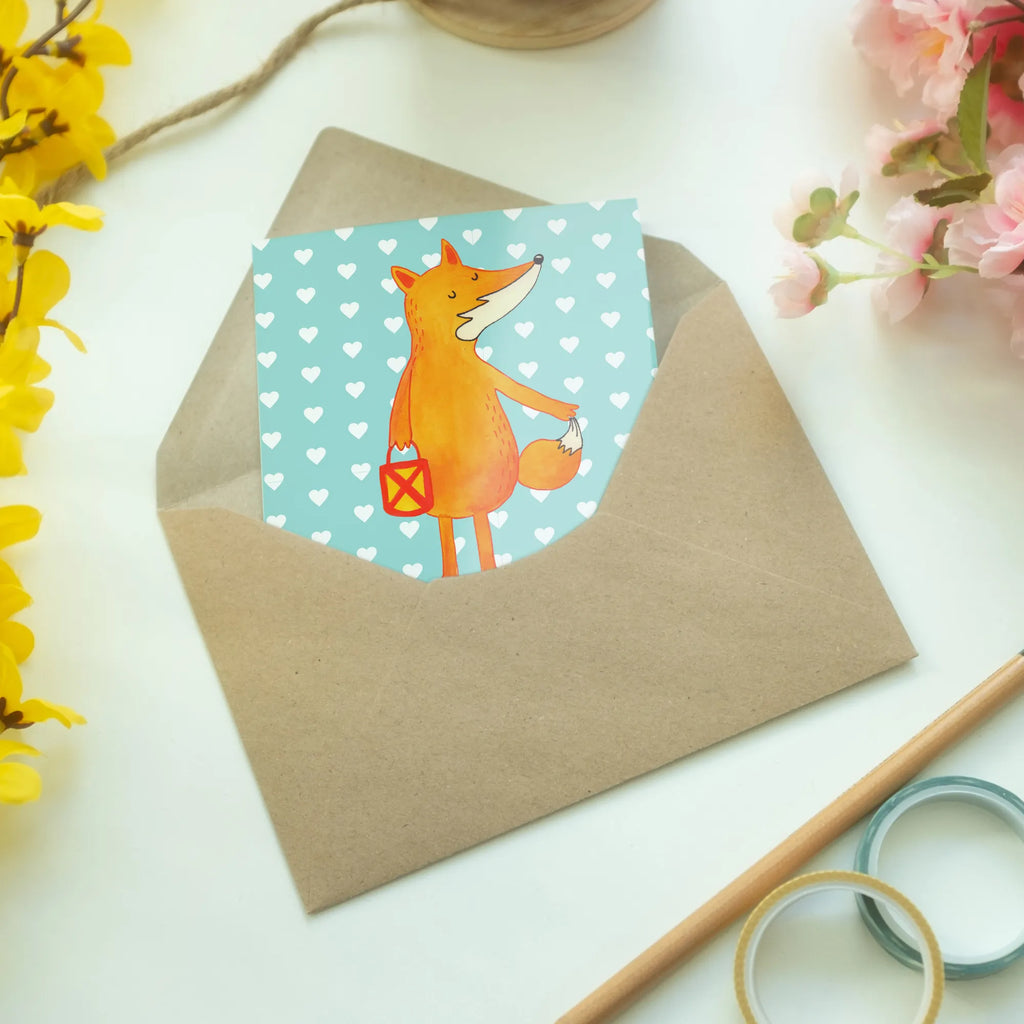Greetings card Fox Lantern Klappkarte, Glückwunschkarte, Karte, Hochzeitskarte, Ansichtskarten, Grußkarte, Einladungskarte, Geburtstagskarte, Fuchs, Laterne, Liebeskummer Spruch, Füchse, Aufmuntern, Cäsar Otto Hugo Flaischlen, Laternenumzug, Spruch trösten, Sankt Martin