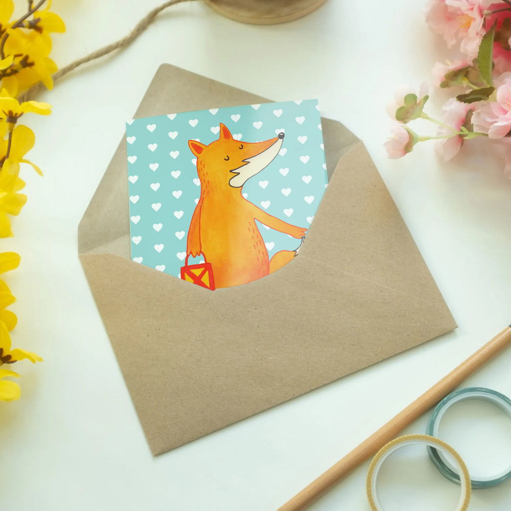 Greetings card Fox Lantern Klappkarte, Glückwunschkarte, Karte, Hochzeitskarte, Ansichtskarten, Grußkarte, Einladungskarte, Geburtstagskarte, Fuchs, Laterne, Liebeskummer Spruch, Füchse, Aufmuntern, Cäsar Otto Hugo Flaischlen, Laternenumzug, Spruch trösten, Sankt Martin