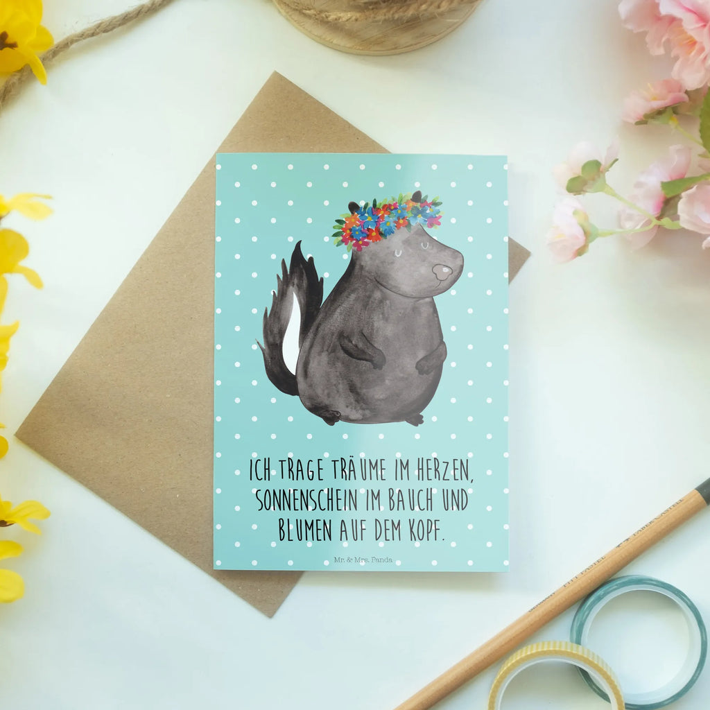 Greetings card skunk Girl Glückwunschkarte, Karte, Grußkarte, Ansichtskarten, Einladungskarte, Hochzeitskarte, Geburtstagskarte, Klappkarte, Stinktier, Skunk, Raubtier, Yoga, Namaste, Wildtier, Stinker, Stinki