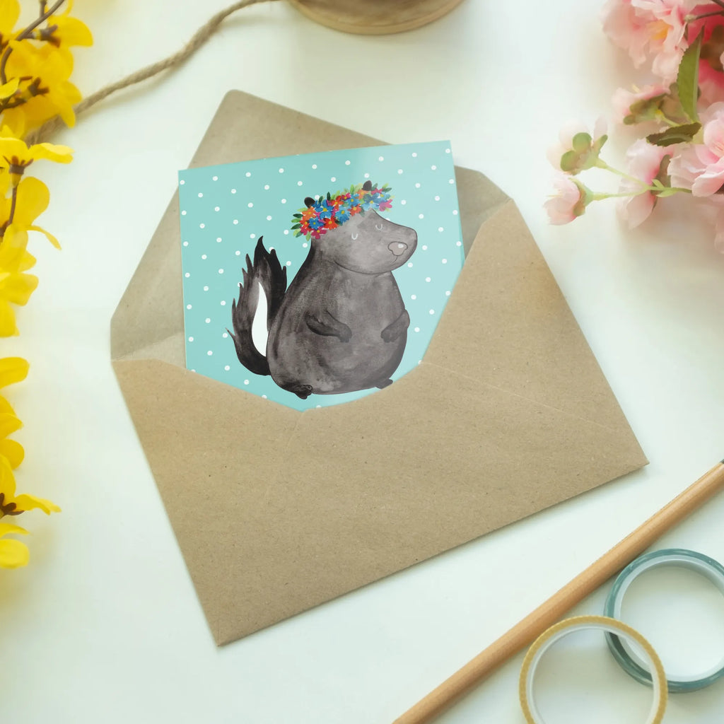 Greetings card skunk Girl Glückwunschkarte, Karte, Grußkarte, Ansichtskarten, Einladungskarte, Hochzeitskarte, Geburtstagskarte, Klappkarte, Stinktier, Skunk, Raubtier, Yoga, Namaste, Wildtier, Stinker, Stinki