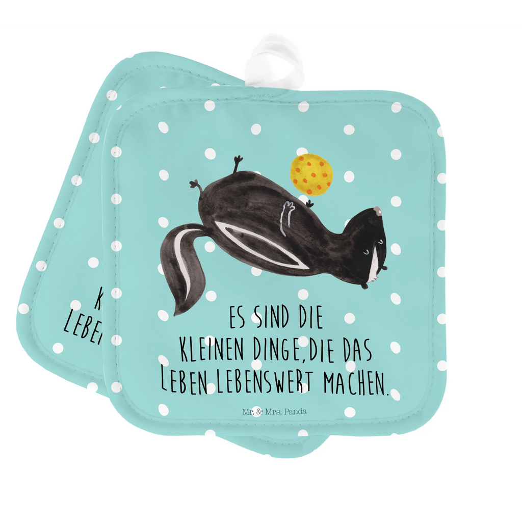 2-elementowy zestaw podkładek pod garnki skunks piłka topfhalter, Topfuntersetzer, Topflappen Set, 2er Set Topflappen, Topfhandschuhe, Topflappenset, Topflappen, Topflappen 2er Set, Stinktier, Skunk, Raubtier, Wildtier, Verspielt, Stinker, Weisheit, Stinki