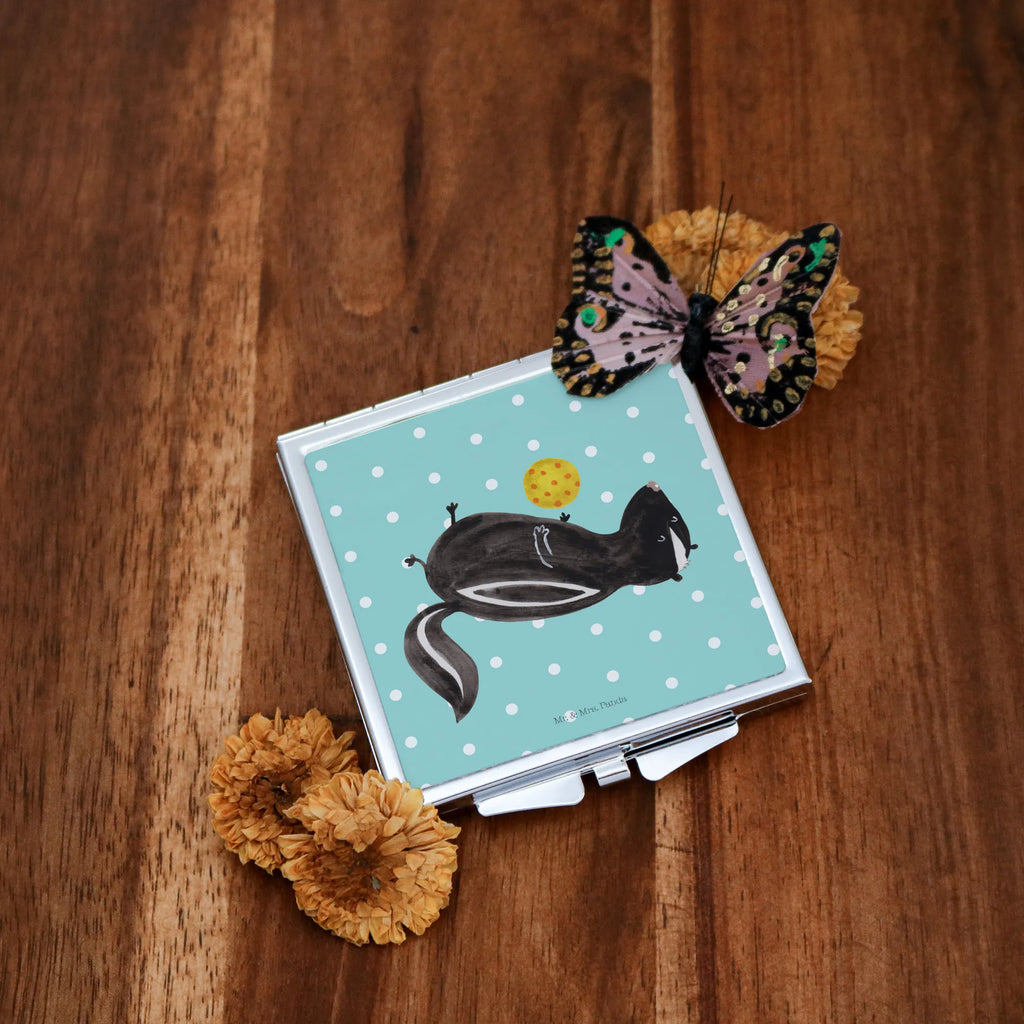 Handbag mirror skunk ball make-up mirror, mirror, handbag, silver, make up, square, Skunk, stinker, wisdom, skunk, wild animal, stinky, playful, predator