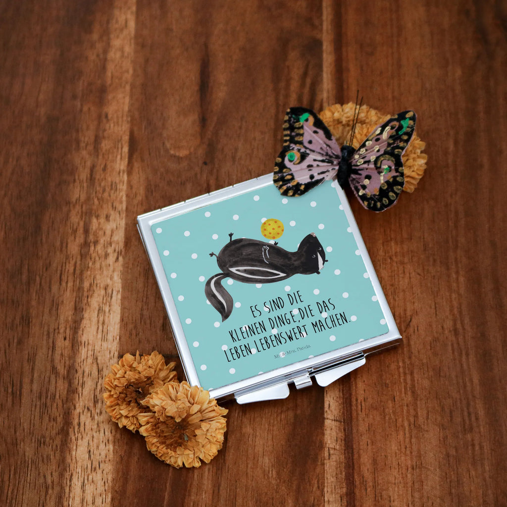 Handbag mirror skunk ball make-up mirror, mirror, handbag, silver, make up, square, Skunk, stinker, wisdom, skunk, wild animal, stinky, playful, predator