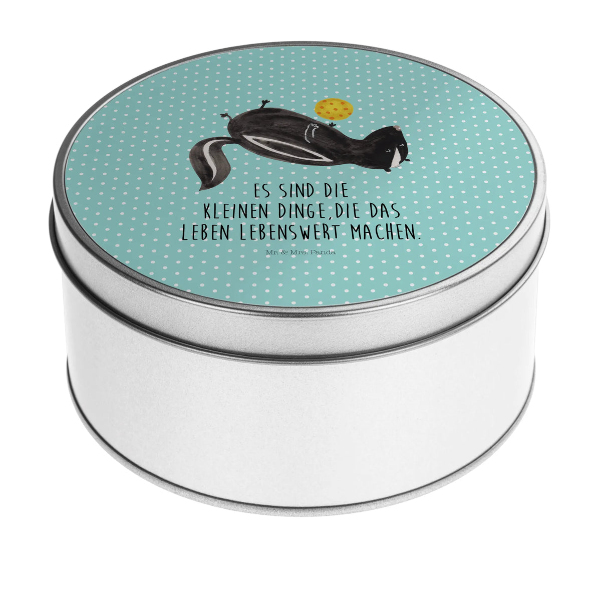 Round tin skunk ball predator, wisdom, wild animal, stinky, playful
