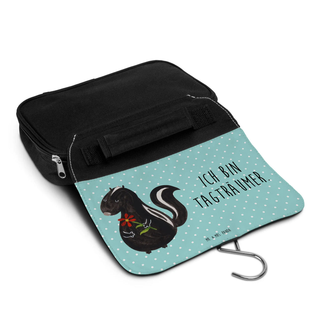 Wash bag skunk flower Kulturbeutel Waschbar, Waschbeutel, beautycase, hygienebeutel, Schminkbeutel, Kulturtasche, badtasche, Kulturbeutel, Waschtasche, Kosmetiktasche, Reisebeutel, Schminktasche, Toilettentasche, Necessaire, hygienetasche, Stinktier, Skunk, Träume, Verträumt, Stinker, Raubtier, Stinki, Wildtier, Tagträumer, Dreams