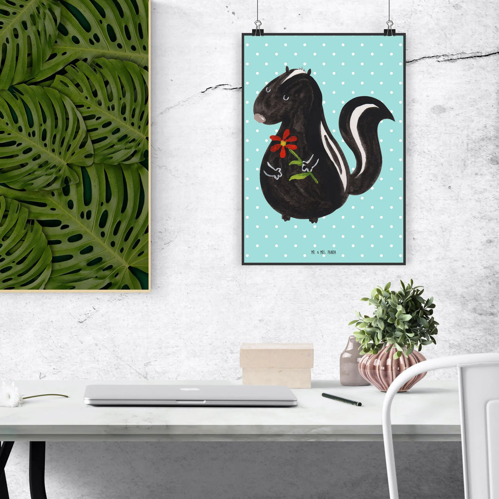 Poster Stinktier Blume kunst für die wand, Plakat, Bild für Wand, grafikposter, Deko Bild, Bild, Mr. & Mrs. Panda Poster, drucke, wandkunst, Wanddeko Bild, Wandposter, Kunstdruck, Wandschmuck, Wandbild, wanddruck, Wanddekoration, kunstposter, Poster, wanddeko, kunstdruck poster, Designposter, Posterdruck, Stinktier, Skunk, Raubtier, Stinker, Tagträumer, Träume, Verträumt, Stinki, Wildtier, Dreams