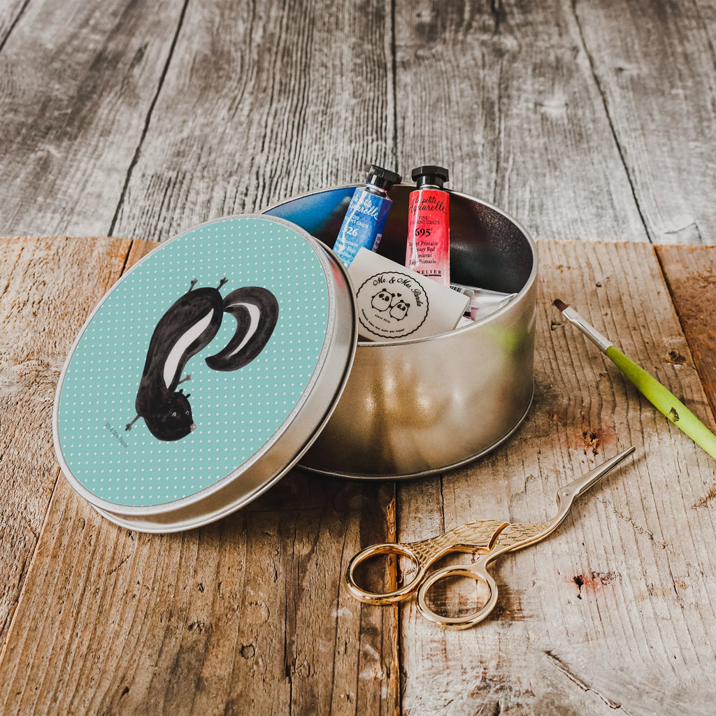 okrągła puszka z blachy skunks stojka Stinktier, Skunk