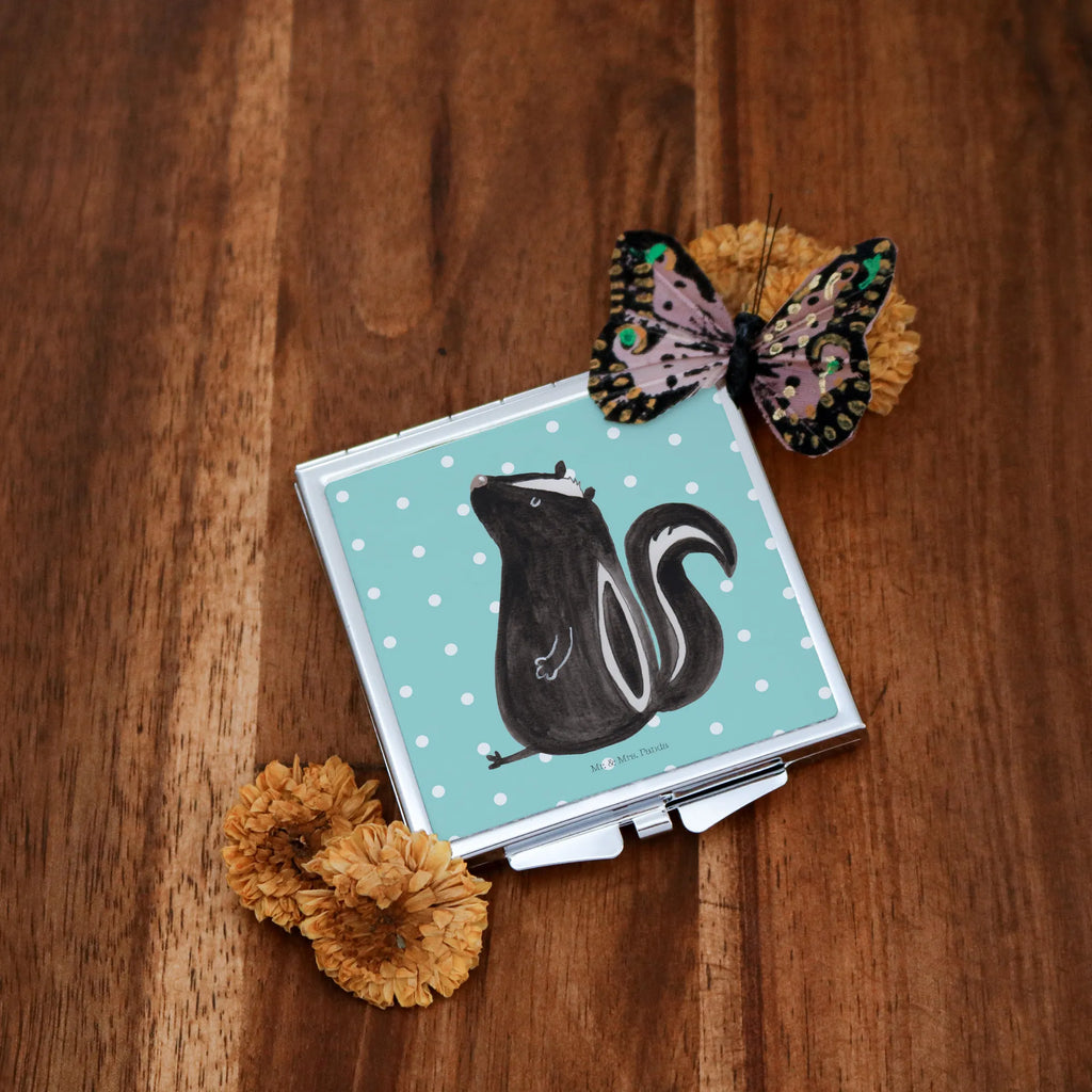 Handbag mirror skunk Sit make-up mirror, make up, square, silver, mirror, handbag, Skunk, wild animal, stinker, stinky, office, know-it-all, slogan, law, skunk, predator
