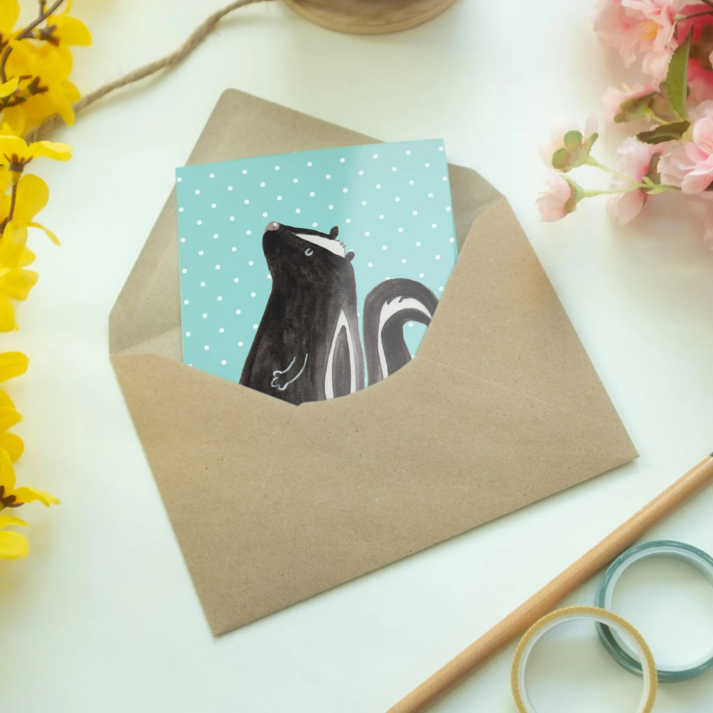 Greetings card skunk Sit kommunionskarte, Klappkarte, valentinstagskarte, babykarte, neujahrskarte, hochzeitskarten, genesungskarte, jubiläumskarte, einladungskarten, Grußkarten, Beileidskarte, Motivkarte, Glückwunschkarte, firmungskarte, osterkarte, abiturkarte, dankeskarten, weihnachtskarten, Grußkarte, vatertagskarte, glückwunschkarten, spruchkarte, osterkarten, Skunk, Stinktier, Wildtier, Stinki, Raubtier, Besserwisser, Recht, Stinker, Büro, Spruch