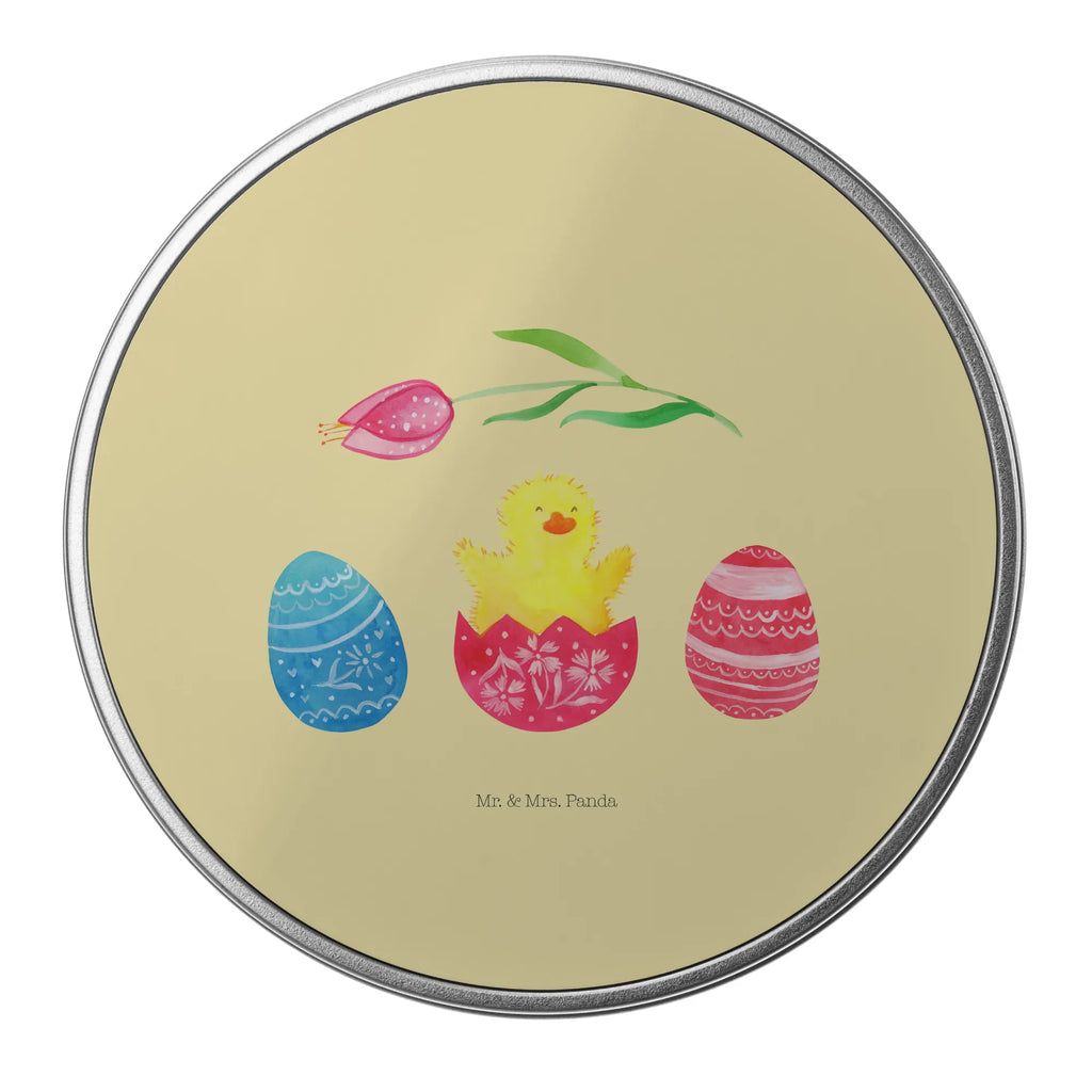 okrągła puszka z blachy pisklę wykluwanie Wielkanoc, zajączek wielkanocny, prezenty wielkanocne, gniazdo wielkanocne, dekoracje wielkanocne, prezenty na Wielkanoc, prezent wielkanocny, prezenty wielkanocne dla dzieci, Wielkanoc dla dzieci