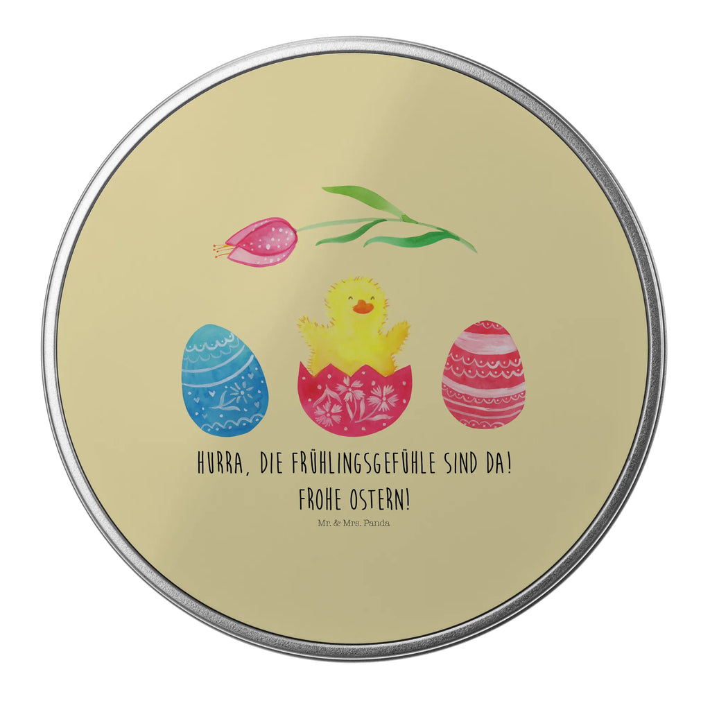 okrągła puszka z blachy pisklę wykluwanie Wielkanoc, zajączek wielkanocny, prezenty wielkanocne, gniazdo wielkanocne, dekoracje wielkanocne, prezenty na Wielkanoc, prezent wielkanocny, prezenty wielkanocne dla dzieci, Wielkanoc dla dzieci