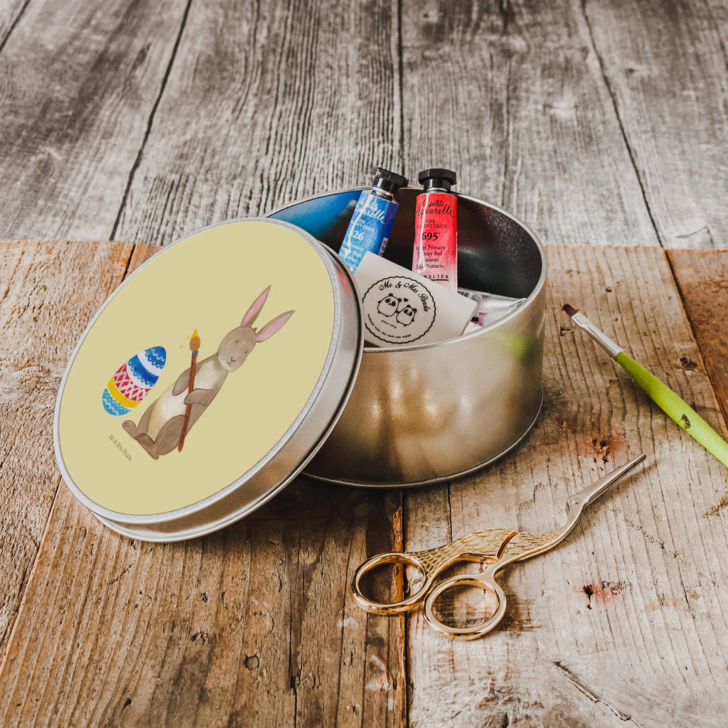 okrągła puszka z blachy Zając Malowanie jajek Wielkanoc, zajączek wielkanocny, prezenty wielkanocne, gniazdo wielkanocne, dekoracje wielkanocne, prezenty na Wielkanoc, prezent wielkanocny, prezenty wielkanocne dla dzieci, Wielkanoc dla dzieci