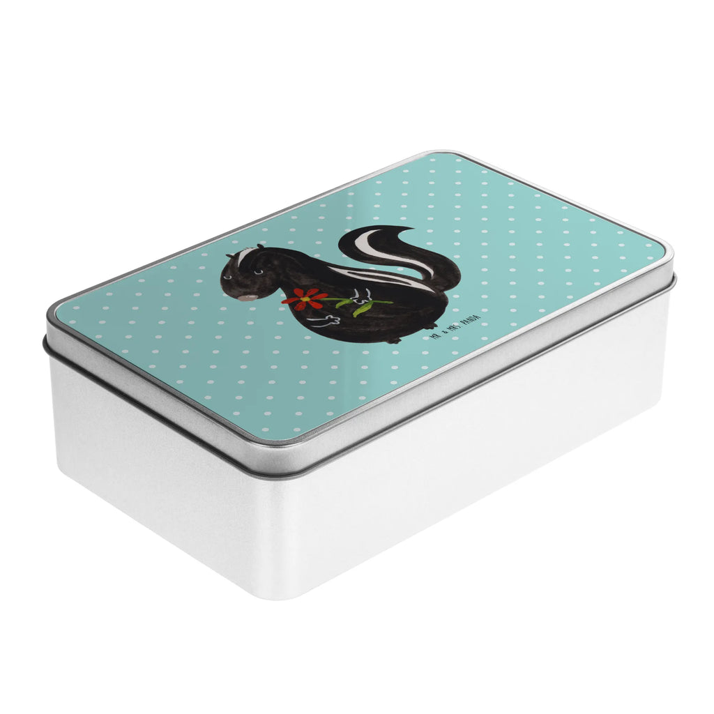 Metal tin skunk flower storage box, container, storage tin, tin box, lunch box, lock-up box, aluminium tin, metal box, tins, Tin can, cookie tin, Skunk, daydreamer, stinker, dreams, dreamy, wild animal, skunk, stink, predator