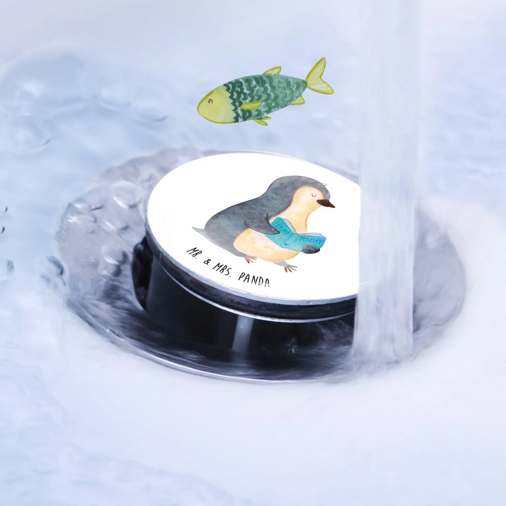 Sink plug Penguin A book washbasin, Washbasin plugs, drain plugs, stoppers, universal, washbasin plugs, drain set, Penguin, North Pole, Winter, Penguins, doing nothing, holidays, reading, lazing around, penguins, book, bookworm, vacation, leisure