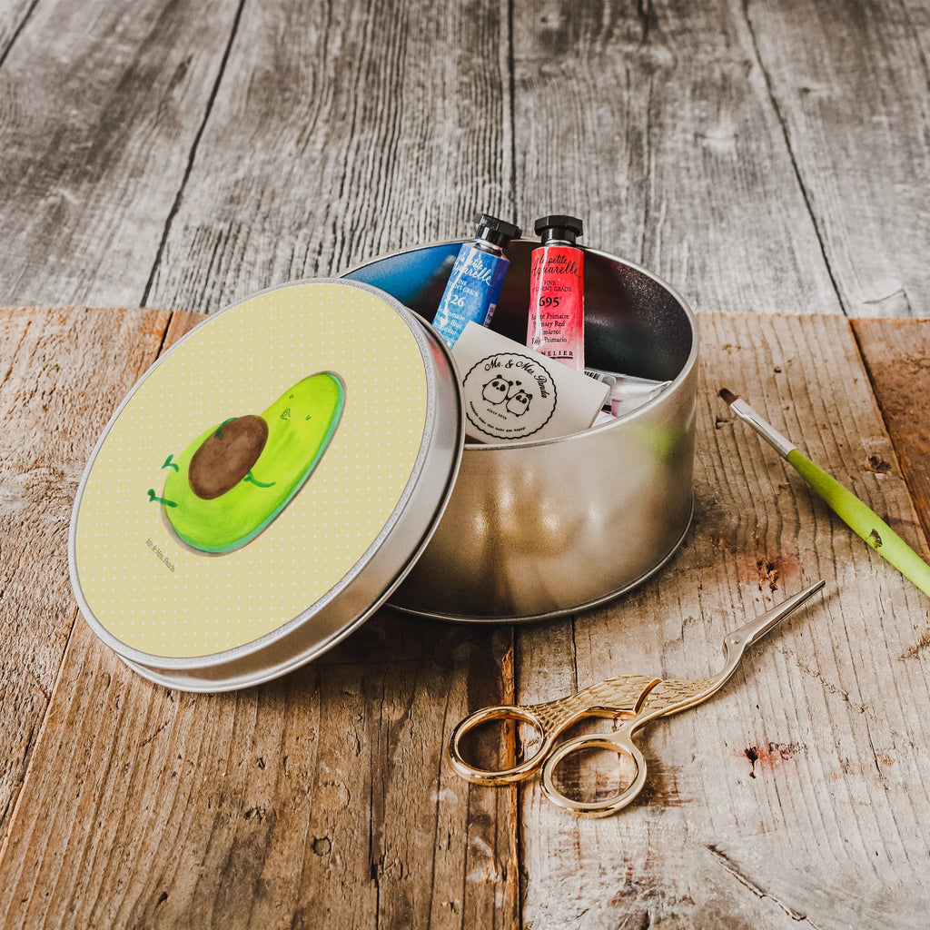 Round tin avocado Pipes tin, storage, storage tin, tin can, gift box, cookie tin, avocado, vegetables, nutrition, chubby, being fat, losing weight, Avocado, diet