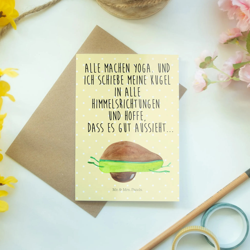 Greetings card avocado yoga Hochzeitskarte, Grußkarte, Ansichtskarten, Einladungskarte, Glückwunschkarte, Karte, Klappkarte, Geburtstagskarte, Avocado, Veggie, Vegan, Gesund, Avocado Yoga Vegan