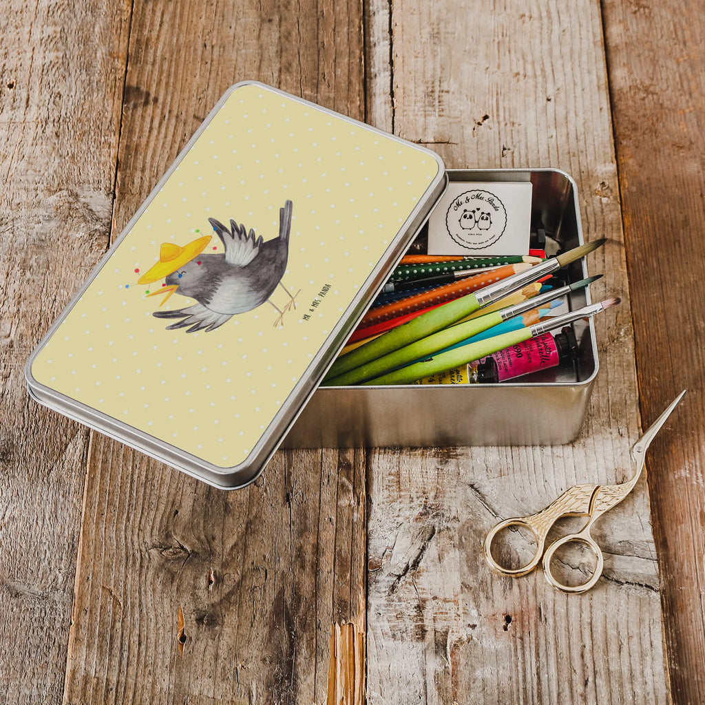 Metal tin Crow sombrero tin box, Tin can, storage box, lunch box, tins, aluminium tin, container, storage tin, lock-up box, cookie tin, metal box, small animals, cute, funny, cute animal motives, hand drawn, small world, funny sayings, good mood, happy, gifts, gift ideas, special gifts, animal lover, card, Magpie, Raven, Motivation, Be happy, Saying positive, Happiness Saying, Birds, Bird