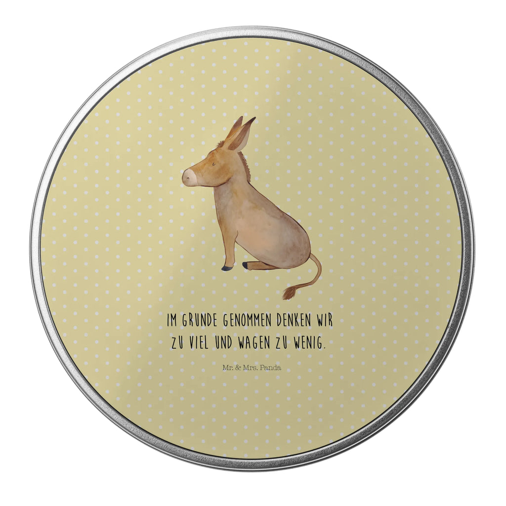 okrągła puszka z blachy Osioł Blechdose Rund, Dose, metallboxen, runde blechdosen, keksdosen, plätzchendose, Geschenkdose, Keksdose, gebäckdosen, Metallbox, runde dosen, geschenkdosen, runddosen, runde keksdosen, Blechdose, Aufbewahrungsdose, Runde Blechdose, runde keksdose, Metalldose Rund, dosen, gebäckdose, Runde Dose, Vorratsdosen, blechdosen, plätzchendosen, metalldosen, Aufbewahrungsbox, Aufbewahrungsdosen, Vorratsdose, runddose, Metalldose, Tiere, Tiermotive, Gute Laune, Lustige Sprüche, Positive Gedanken, Erfolg, Lebensglück, Lebensmut, Zuversicht, Weisheit, Esel, Mut, Ziel, Lebensziel, Tapferkeit