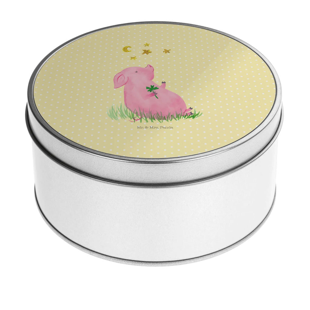 Round tin Pig Luck gift box, storage tin, tin can, cookie tin, storage, tin, small animals, cute, funny, cute animal motives, hand drawn, small world, funny sayings, good mood, happy, gifts, gift ideas, special gifts, animal lover, card, Lucky bastard. Luck, dreams, motivation, pig, lucky charm, asterisks, piglet, stars, goals