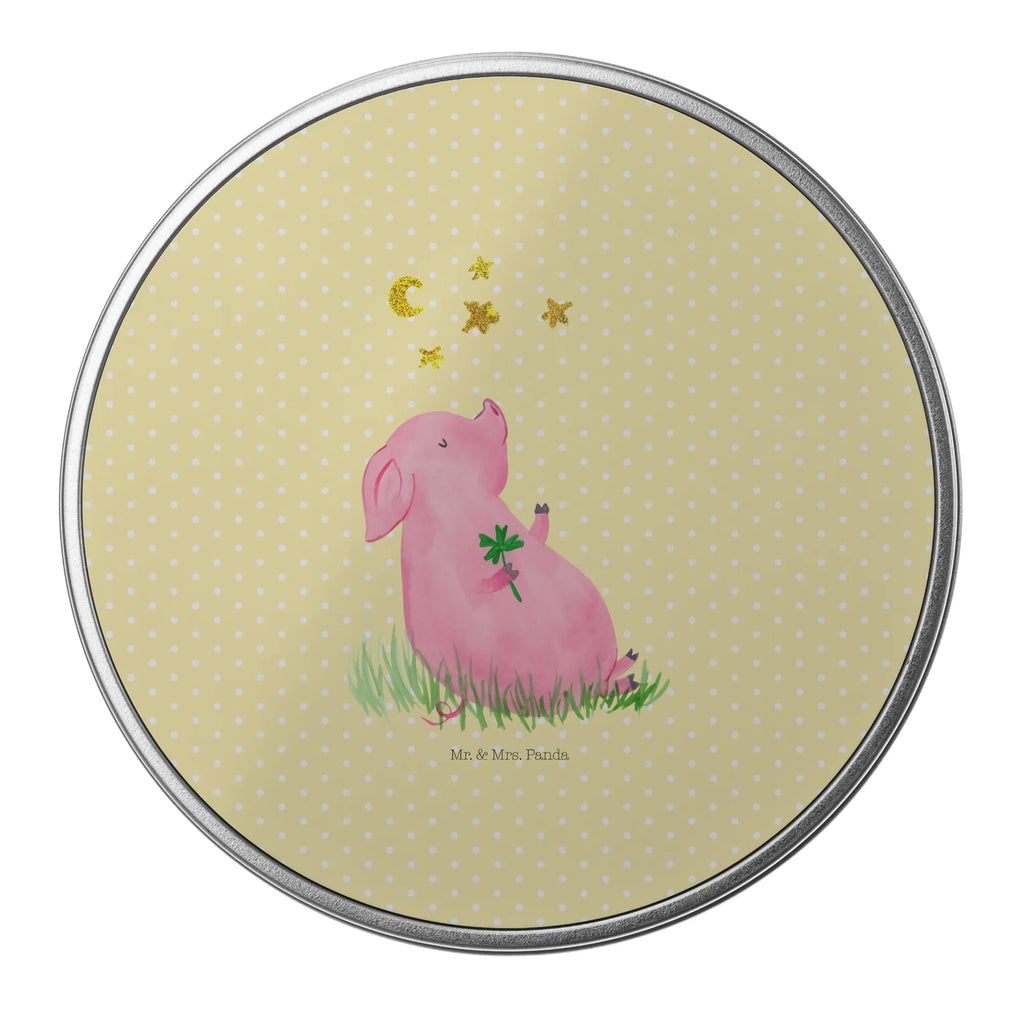 Round tin Pig Luck gift box, storage tin, tin can, cookie tin, storage, tin, small animals, cute, funny, cute animal motives, hand drawn, small world, funny sayings, good mood, happy, gifts, gift ideas, special gifts, animal lover, card, Lucky bastard. Luck, dreams, motivation, pig, lucky charm, asterisks, piglet, stars, goals