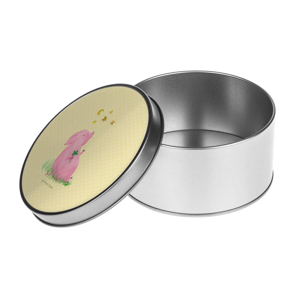 Round tin Pig Luck gift box, storage tin, tin can, cookie tin, storage, tin, small animals, cute, funny, cute animal motives, hand drawn, small world, funny sayings, good mood, happy, gifts, gift ideas, special gifts, animal lover, card, Lucky bastard. Luck, dreams, motivation, pig, lucky charm, asterisks, piglet, stars, goals