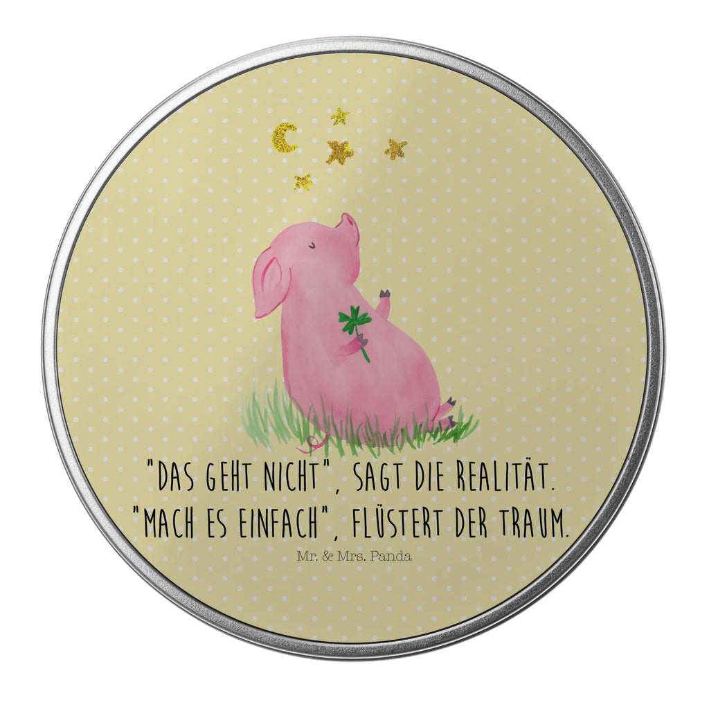 Round tin Pig Luck gift box, storage tin, tin can, cookie tin, storage, tin, small animals, cute, funny, cute animal motives, hand drawn, small world, funny sayings, good mood, happy, gifts, gift ideas, special gifts, animal lover, card, Lucky bastard. Luck, dreams, motivation, pig, lucky charm, asterisks, piglet, stars, goals