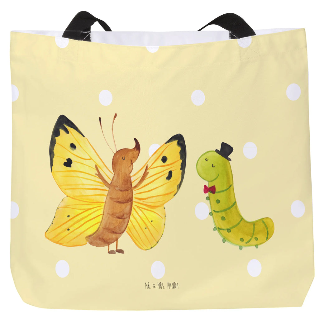Shopper Raupe & Schmetterling Strandtasche, Einkaufstasche, Einkaufsbeutel, Alltagstasche, Freizeittasche, Tasche, Beutel, Shopper, Schulbeutel, Tragebeutel, Schultasche, Tiermotive, Gute Laune, lustige Sprüche, Tiere, Entwicklung, Schmetterling, Erwachsen werden, Hütchen, Zitronenfalter, Raupe, Kokon, Aufwachsen, Schönheit, Hut