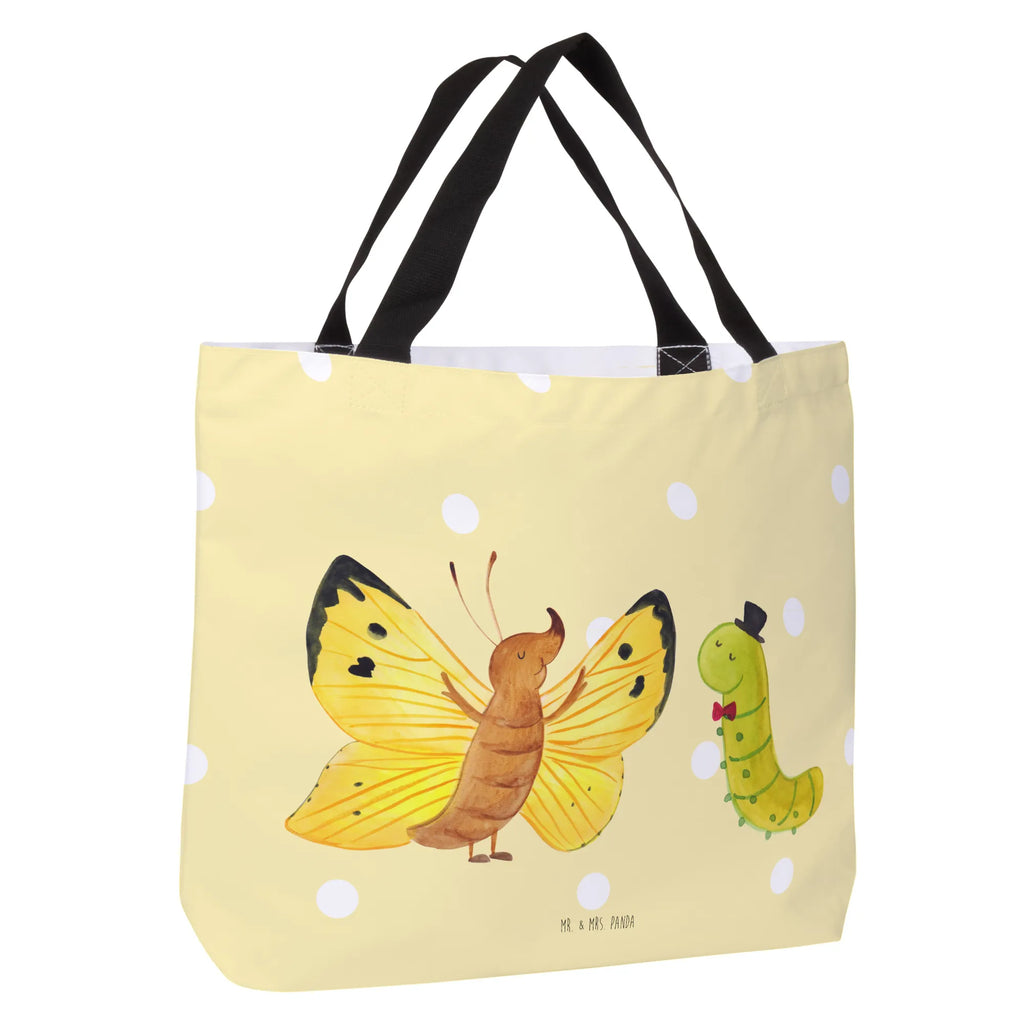 Shopper Raupe & Schmetterling Strandtasche, Einkaufstasche, Einkaufsbeutel, Alltagstasche, Freizeittasche, Tasche, Beutel, Shopper, Schulbeutel, Tragebeutel, Schultasche, Tiermotive, Gute Laune, lustige Sprüche, Tiere, Entwicklung, Schmetterling, Erwachsen werden, Hütchen, Zitronenfalter, Raupe, Kokon, Aufwachsen, Schönheit, Hut