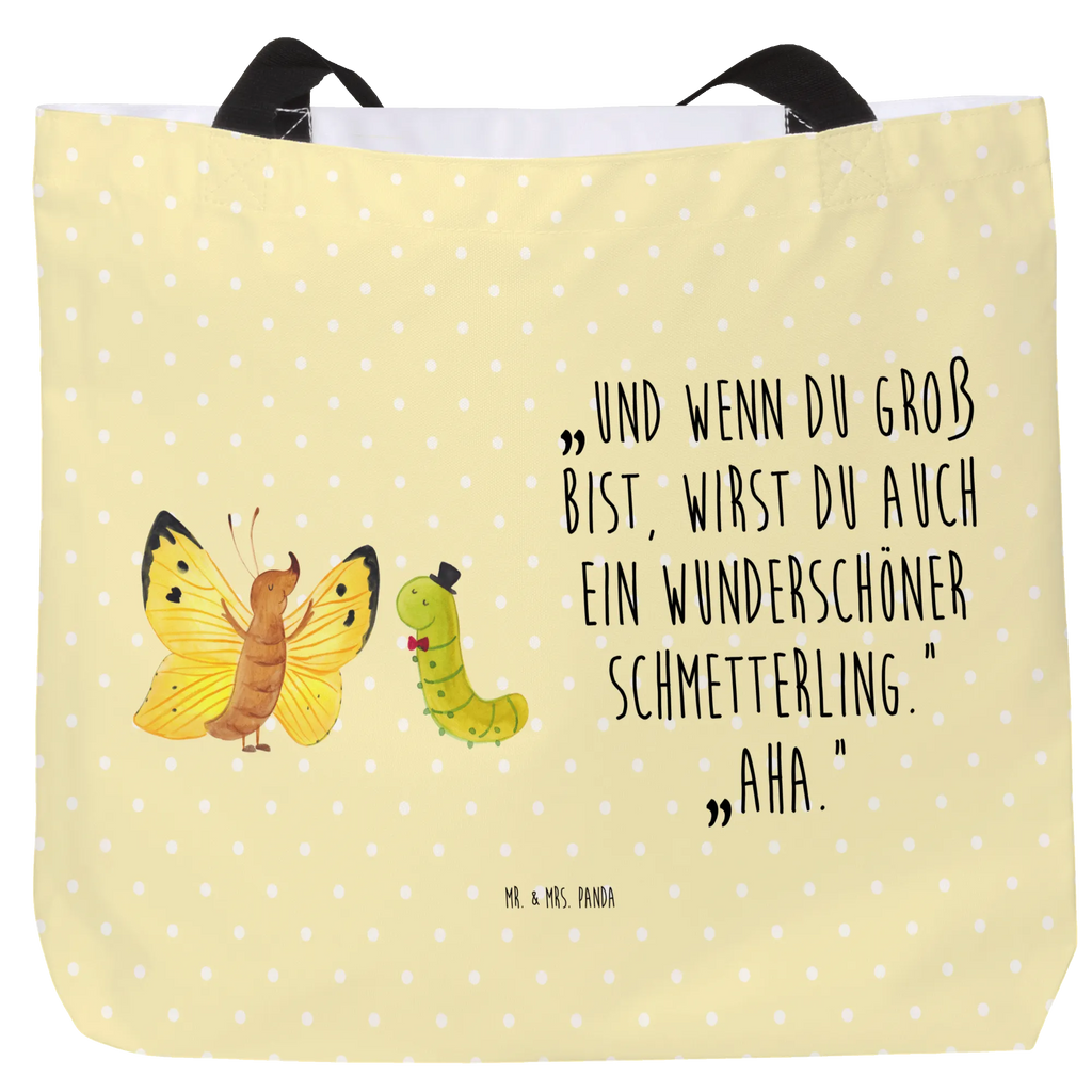Shopper Raupe & Schmetterling Strandtasche, Einkaufstasche, Einkaufsbeutel, Alltagstasche, Freizeittasche, Tasche, Beutel, Shopper, Schulbeutel, Tragebeutel, Schultasche, Tiermotive, Gute Laune, lustige Sprüche, Tiere, Entwicklung, Schmetterling, Erwachsen werden, Hütchen, Zitronenfalter, Raupe, Kokon, Aufwachsen, Schönheit, Hut