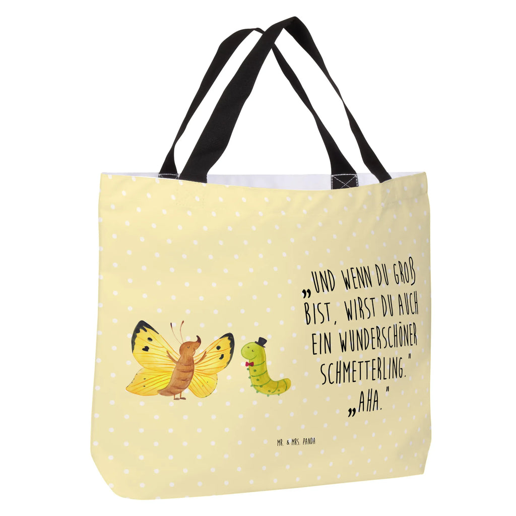Shopper Raupe & Schmetterling Strandtasche, Einkaufstasche, Einkaufsbeutel, Alltagstasche, Freizeittasche, Tasche, Beutel, Shopper, Schulbeutel, Tragebeutel, Schultasche, Tiermotive, Gute Laune, lustige Sprüche, Tiere, Entwicklung, Schmetterling, Erwachsen werden, Hütchen, Zitronenfalter, Raupe, Kokon, Aufwachsen, Schönheit, Hut