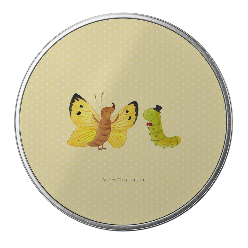 okrągła puszka z blachy gąsienica motyl Motywy zwierzęce, dobra energia, zabawne powiedzonka, zwierzęta