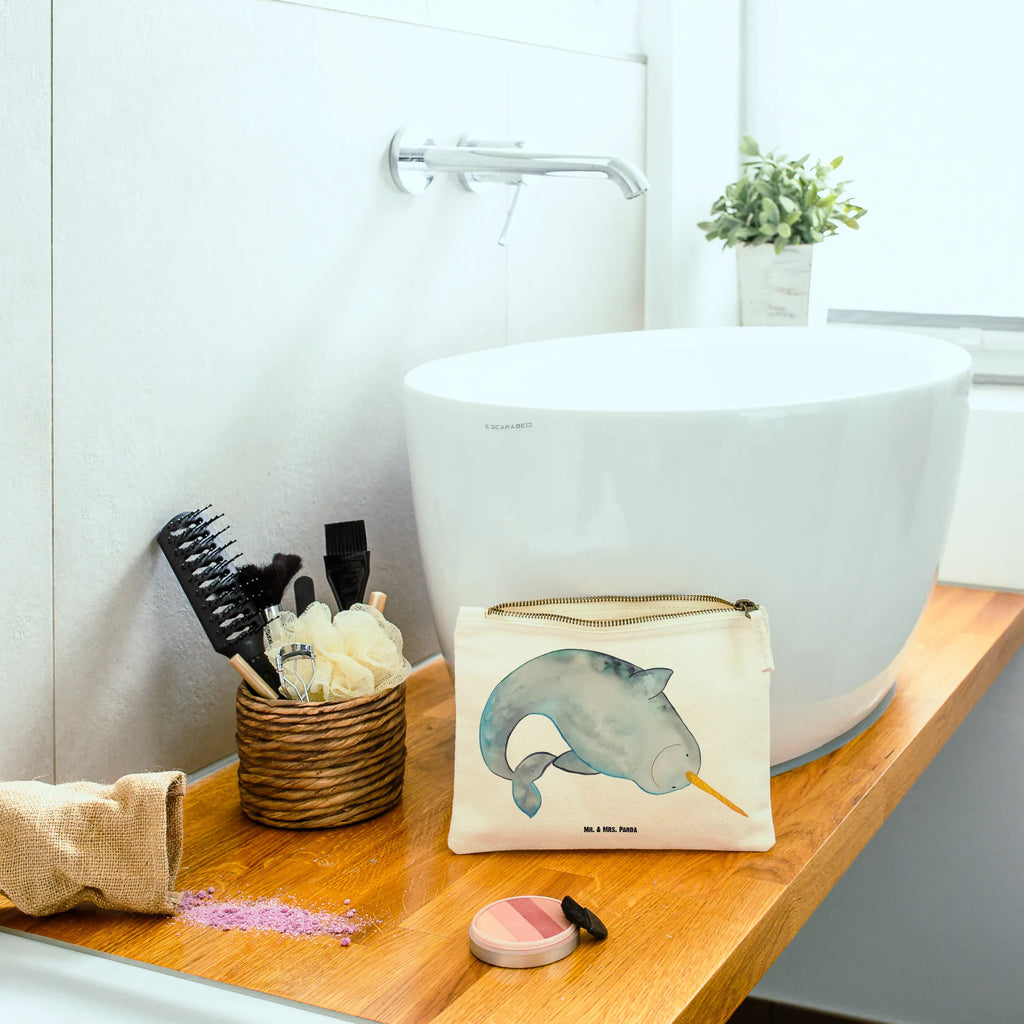 torebka na makijaż Narwal Kulturtasche, Schminkbeutel, Schminktäschchen, Kulturbeutel, pinsel tasche, aufbewahrungsbeutel, Kosmetiktasche, Schminktasche, Schlampermäppchen, pencil case, Waschbeutel, toiletry bag, utensilientasche, Federmappe, beauty case, Stiftemäppchen, Etui, aufbewahrungstasche, Mäppchen, beauty tasche, Waschtasche, Kosmetikbeutel, kosmetiktäschchen, Meerestiere, Urlaub, Meer, Hausfrau, Wal, Putzen, Aufräumen, Kinderzimmer, Narwal, Junggesellin