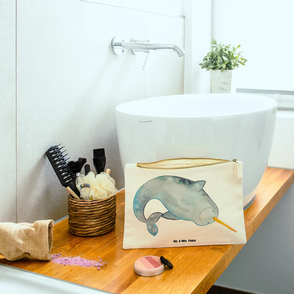 torebka na makijaż Narwal Kulturtasche, Schminkbeutel, Schminktäschchen, Kulturbeutel, pinsel tasche, aufbewahrungsbeutel, Kosmetiktasche, Schminktasche, Schlampermäppchen, pencil case, Waschbeutel, toiletry bag, utensilientasche, Federmappe, beauty case, Stiftemäppchen, Etui, aufbewahrungstasche, Mäppchen, beauty tasche, Waschtasche, Kosmetikbeutel, kosmetiktäschchen, Meerestiere, Urlaub, Meer, Hausfrau, Wal, Putzen, Aufräumen, Kinderzimmer, Narwal, Junggesellin