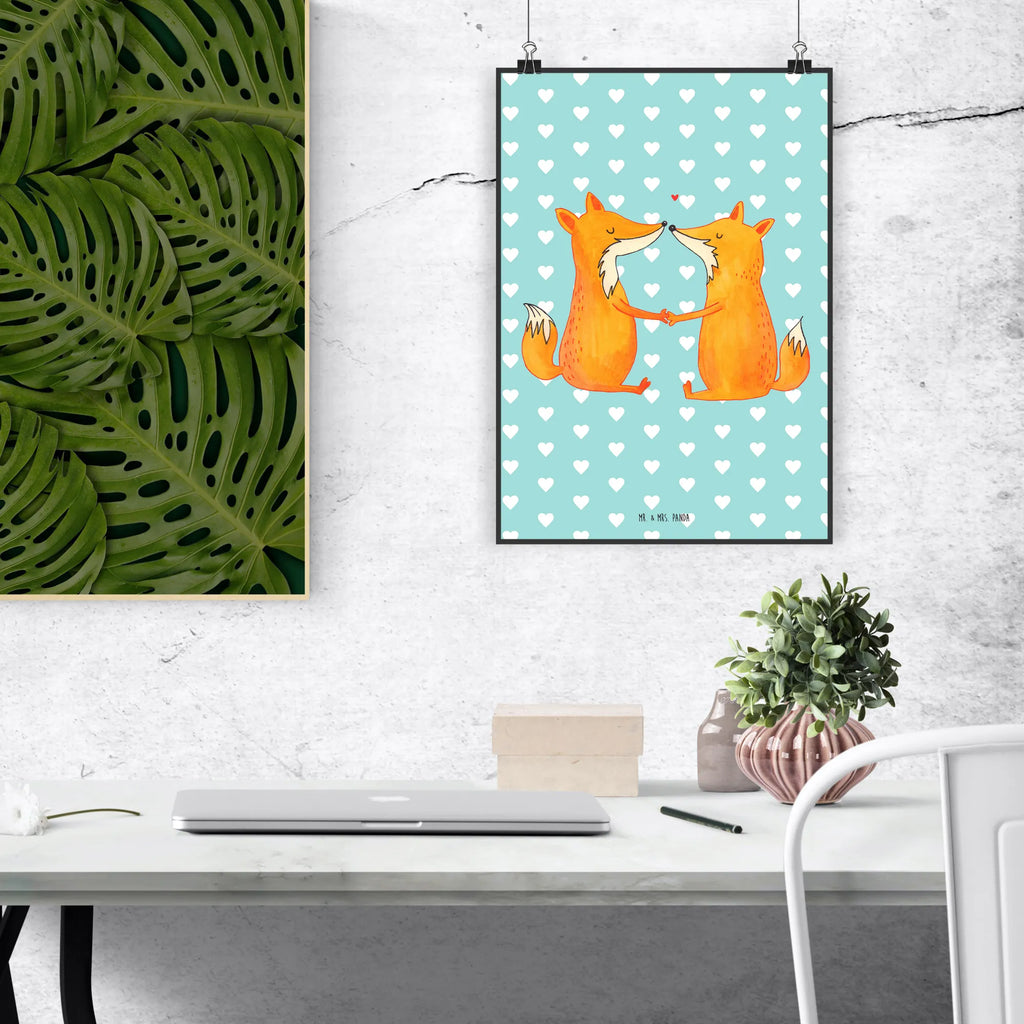 Poster Füchse Liebe Bild für Wand, wandkunst, Wandbild, Wandposter, Wanddekoration, Wanddeko Bild, kunstposter, kunstdruck poster, wanddeko, Kunstdruck, Poster, Posterdruck, Deko Bild, Bild, drucke, Designposter, Mr. & Mrs. Panda Poster, kunst für die wand, Wandschmuck, wanddruck, Plakat, grafikposter, Fuchs, Freundin, Ehemann, Füchse, Partner, Verlobte, Ehe, Ehefrau, Fox, Liebesbeweis, Liebespaar, Freund, Liebe, Paar