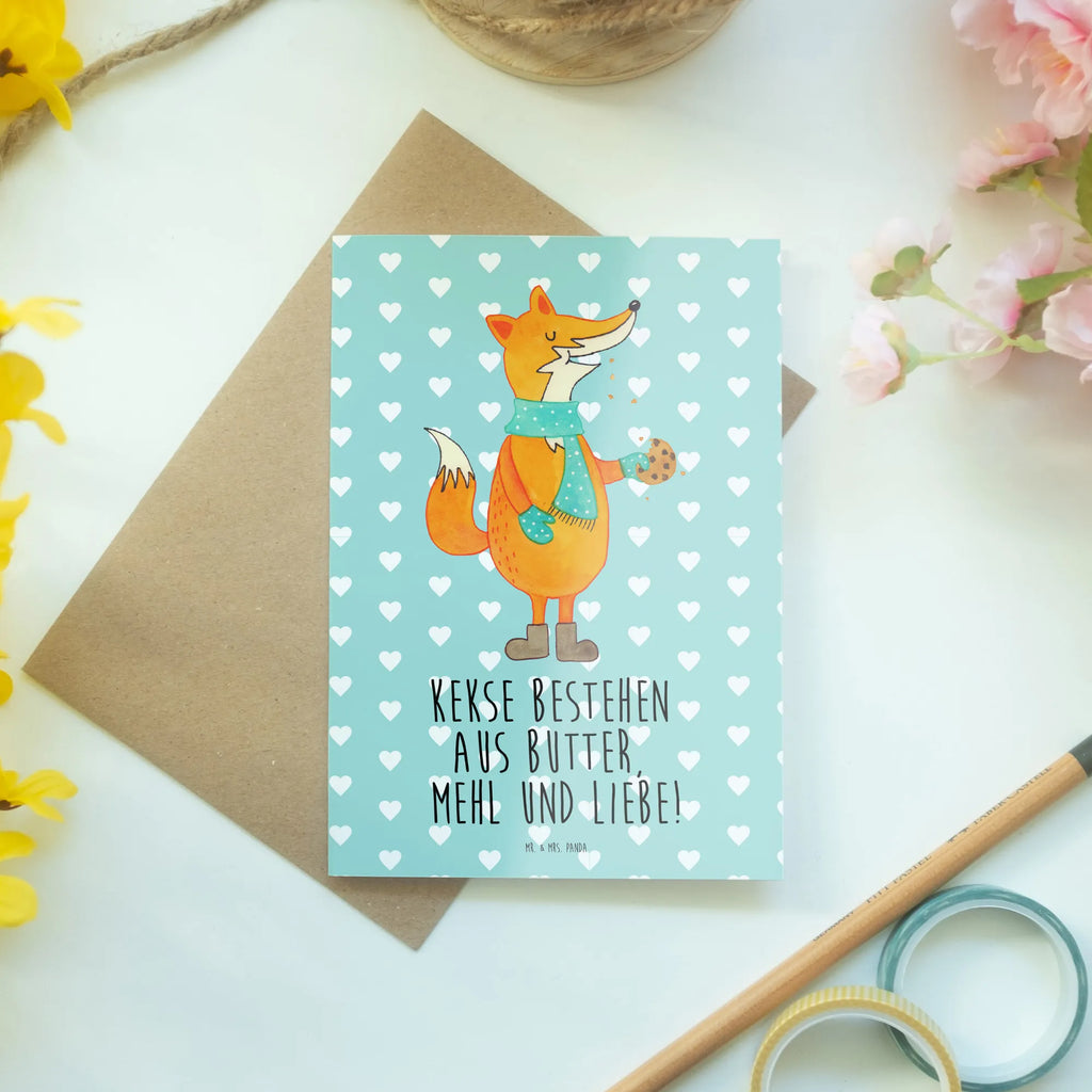 Greetings card Fox biscuit greeting card, invitation card, folding card, wedding card, birthday card, fox, foxes, forest wildlife, clever as a fox, animal lover, kitchen decoration, cookies, christmas time, winter, baking saying, christmas present, love