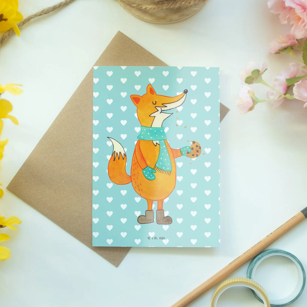 Greetings card Fox biscuit greeting card, invitation card, folding card, wedding card, birthday card, fox, foxes, forest wildlife, clever as a fox, animal lover, kitchen decoration, cookies, christmas time, winter, baking saying, christmas present, love