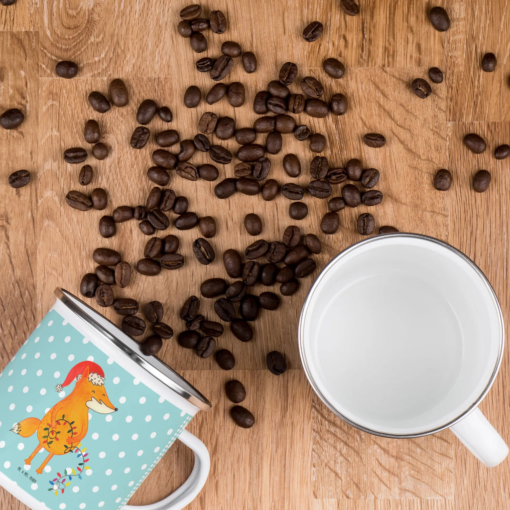 Kempingowy kubek emaliowany lis Boże Narodzenie Zima, Boże Narodzenie, dekoracje świąteczne, Mikołaj, Adwent, Wigilia, zimowy motyw