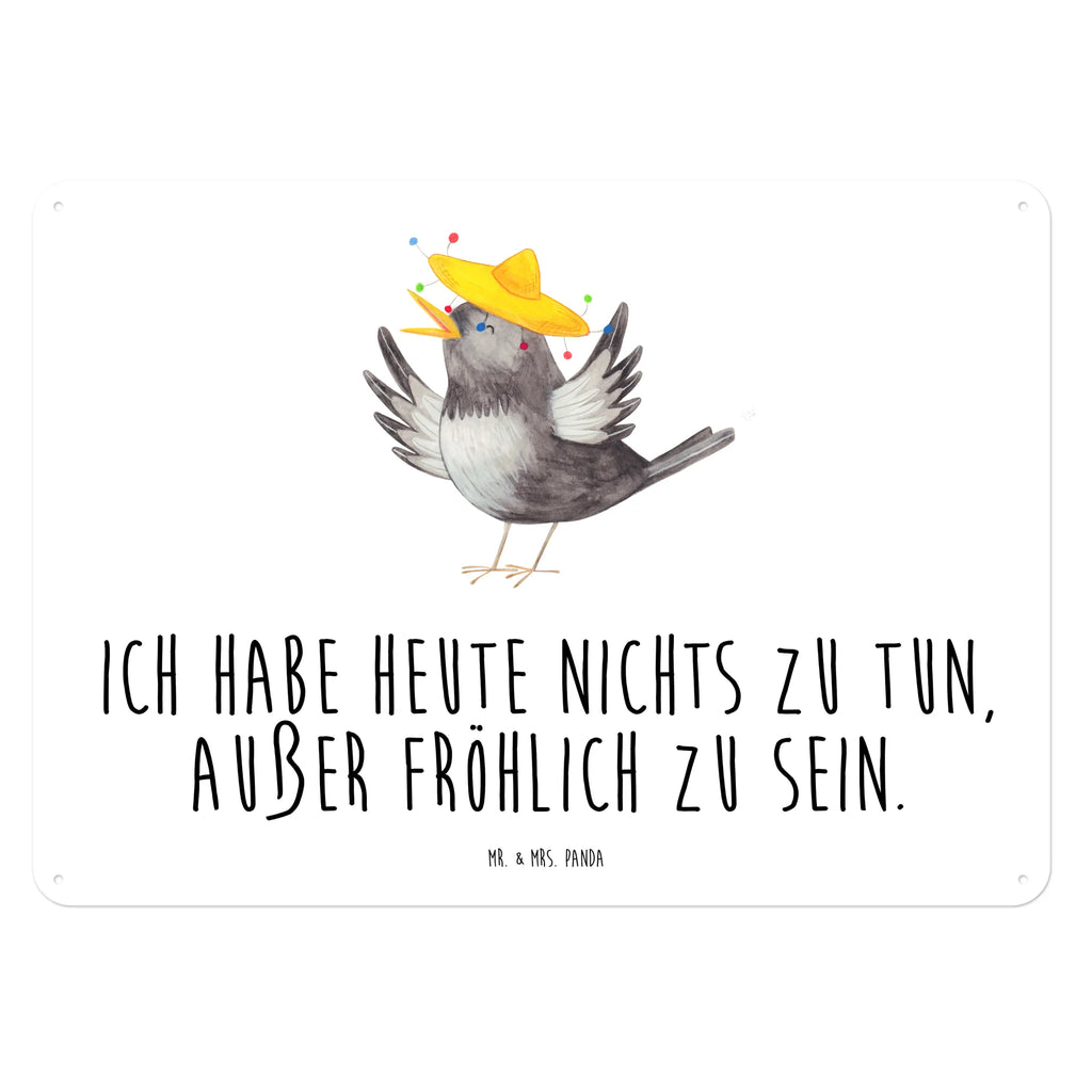 Blechschild Rabe mit Sombrero Blechschild, Metallschild, Geschenk Schild, Schild, Magnet-Metall-Schild, Deko Schild, Wandschild, Wand-Dekoration, Türschild, Tiermotive, Gute Laune, lustige Sprüche, Tiere, Rabe, Vogel, Vögel, Spruch positiv, fröhlich sein, glücklich sein, Glück Spruch, froh, Elster, Motivation