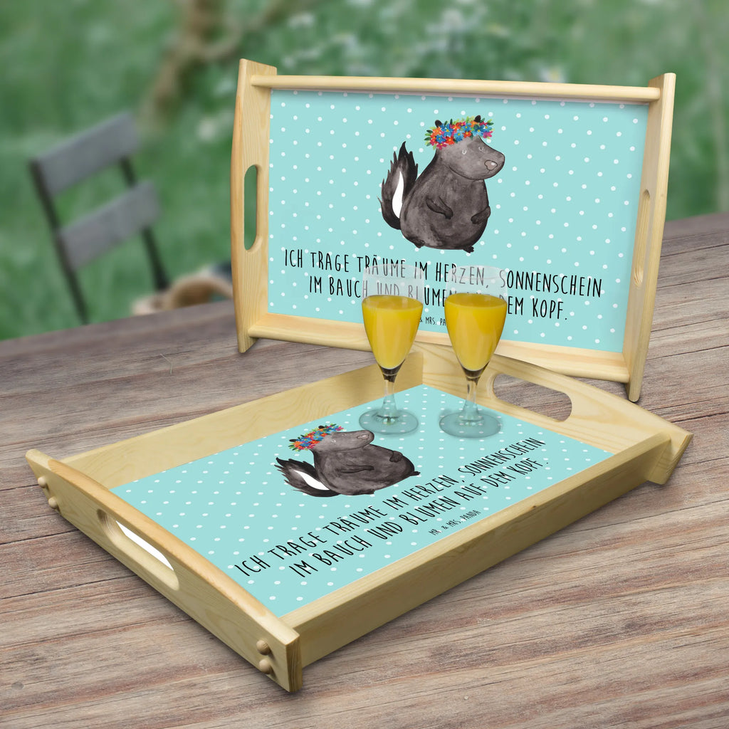 Serviertablett Stinktier Blumenmaedchen Holztablett, Küchentablett, Frühstückstablett, Dekotablett, Serviertablett, Tablett, Stinktier, Skunk, Namaste, Raubtier, Stinker, Stinki, Wildtier, Yoga